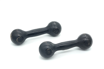 old black dumbbells on a white background