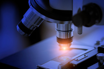 Wall Mural - laboratory concept; close up shot of a microscope in a laboratory