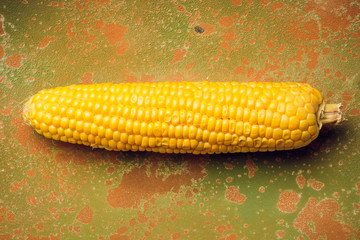 Wall Mural - Boiled corn with tops. Yellow agriculture organic vegetarian fresh summer food close up.