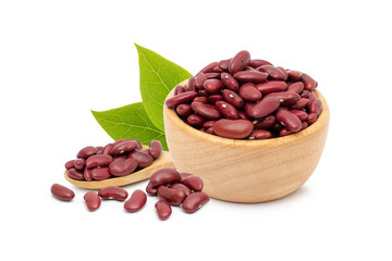 Wall Mural - red beans with green leaf isolated on white background.