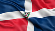 3D illustration of the flag of the Dominican Republic waving in the wind.