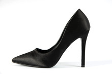 Elegant Classic Female Black Pumps Heel Shoes Isolated On White Background