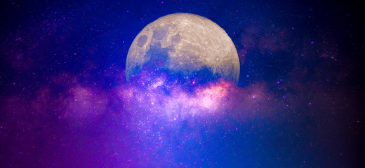 Wall Mural - moon and star milky way galaxy on night sky background, stars light and bright beauty on skyscape, m