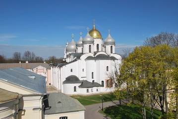 Novgorod Detinets (Kremlin) is citadel of Veliky Novgorod, Russia. It stands on left bank of Volkhov River about two miles north of where it empties out of Lake Ilmen.