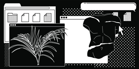 Aufkleber - Postmodern artsy collage with user interface elements, speech bubbles and marble sculpture. Surreal style vector illustration.