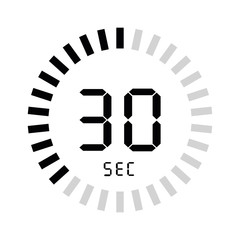 Poster - Digital timer 30 seconds. Stopwatch vector icon. Clock and watch, timer isolated in white background.