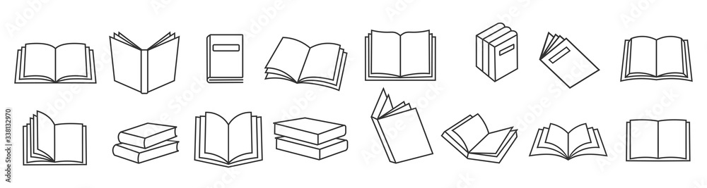 Book icons set in thin line style, isolated on white background, vector ...