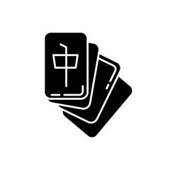 Poster - Mahjong black glyph icon. Tile based game. Tabletop gambling. Japanese entertainment. Asian domino type tactic game. Leisure, amusement. Silhouette symbol on white space. Vector isolated illustration