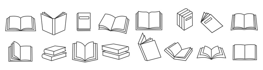 book icons set in thin line style, isolated on white background, vector illustration.