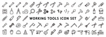 Big Set Of Working Tools Icon (Thin Line Version)