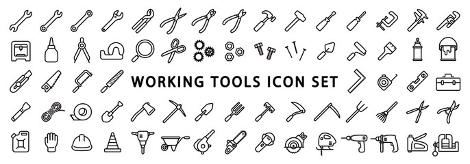 Wall Mural - Big Set of Working Tools Icon (Thin Line Version)