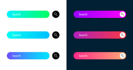 Poster - Search bar vector element with diferent design, set of ten search boxes ui template on white and gray blue background. Vector