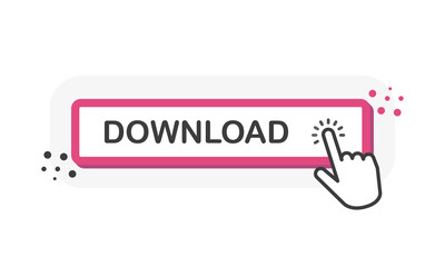 Download pink 3D button with hand pointer clicking. White background. Vector