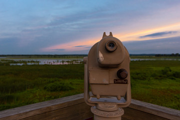 overlooking the wetlands at sunrise.
