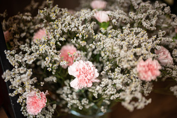 Beautiful table set for an event party or wedding reception . restaurant interior flowers	