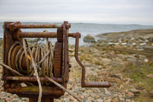 Old Rusty Winch For Pulling Boats Out Of The Sea