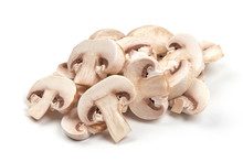 Sliced Champignon Mushrooms, Isolated On White Background