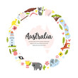 Tourist poster with symbols, animals of Australia