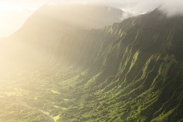 Wall Mural - view of mountains during sunrise