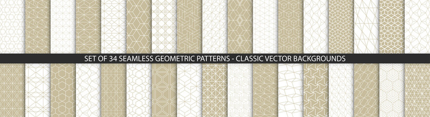 Wall Mural - Collection of geometric seamless patterns. Abstract geometric hexagonal textures. Seamless vector monochrome backgrounds.