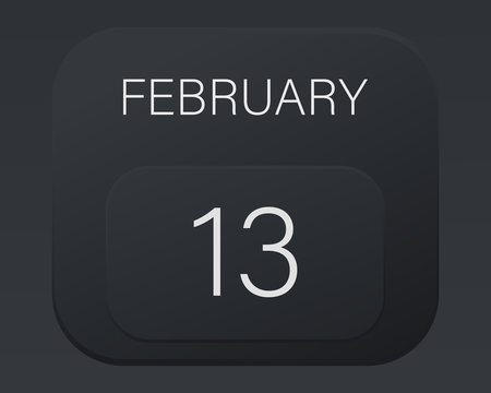 Design calendar 2021 year in trendy black style. Vector illustration symbol of a calendar.  Stylish black gradient. Daily sign of the calender for web site design, logo, app, UI/UX. Winter February