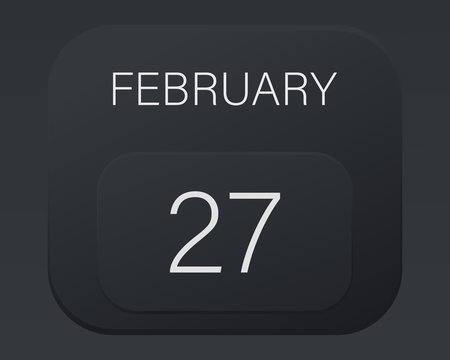 Design calendar 2021 year in trendy black style. Vector illustration symbol of a calendar.  Stylish black gradient. Daily sign of the calender for web site design, logo, app, UI/UX. Winter February