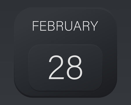 Design calendar 2021 year in trendy black style. Vector illustration symbol of a calendar.  Stylish black gradient. Daily sign of the calender for web site design, logo, app, UI/UX. Winter February