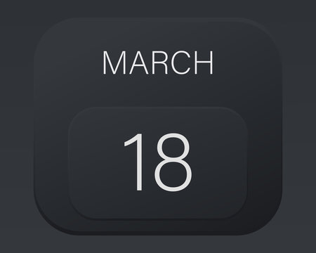 Design calendar 2021 year in trendy black style. Vector illustration symbol of a calendar.  Stylish black gradient. Daily sign of the calendar for web site design, logo, app, UI/UX. Spring March