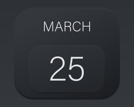 Design calendar 2021 year in trendy black style. Vector illustration symbol of a calendar.  Stylish black gradient. Daily sign of the calendar for web site design, logo, app, UI/UX. Spring March