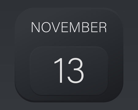 Design calendar 2021 year in trendy black style.Vector illustration symbol of a calendar.Stylish black gradient.Daily sign of the calendar for web site design,logo,app,UI/UX.Fall autumn November
