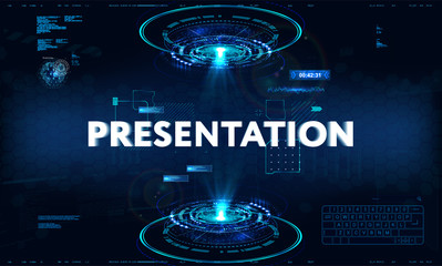 Wall Mural - Sky-fi technology, futuristic circle hologram for GUI, UI presentation. Modern digital interface HUD with futuristic technology new generation. Hi-tech innovation design. Vector blue illustration