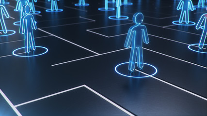 Poster - 3d illustration Network structure between people, data exchange. The concept of collective intelligence. The human network. Exchange of information communication