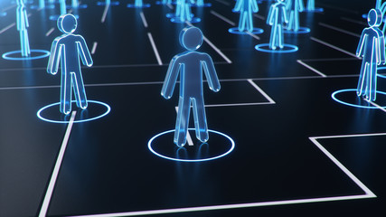Poster - 3d illustration Network structure between people, data exchange. The concept of collective intelligence. The human network. Exchange of information communication