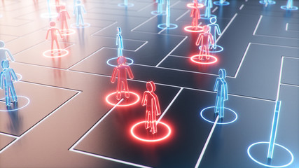 Poster - 3d illustration Network structure between people, data exchange. The concept of collective intelligence. The human network. Exchange of information communication