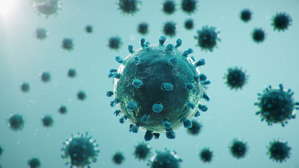 Wall Mural - outbreak of coronavirus, flu virus and covid-19. concept of a pandemic, epidemic for human cells. co