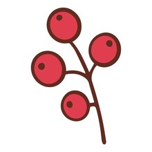 Holiday Red Berry Branch Icon. Hand Drawn Illustration Of Holiday Red Berry Branch Vector Icon For Web Design