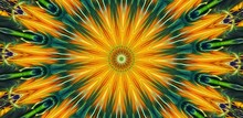 Abstract Fractal Background Of Sunflowers In Kaleidoscope View