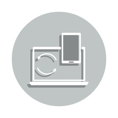 Aufkleber - synchronize your computer with your phone badge icon. Simple glyph, flat vector of web icons for ui and ux, website or mobile application