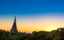 Pagoda On Mountain Against Clear Sky At Doi Inthanon National Park