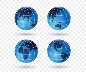 Wall Mural - Set of globes of Earth with  transparent background. vector illustration