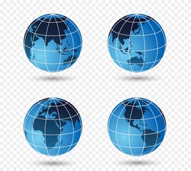Wall Mural - Set of globes of Earth with  transparent background. vector illustration