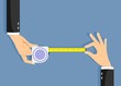 Measuring tape in the hands of the person making the measurements. Vector illustration