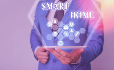 Poster - handwriting text writing smart home. conceptual photo automation system control lighting climate ent