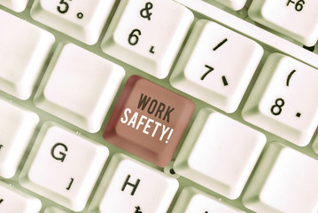 Poster - Writing note showing Work Safety. Business concept for policies and procedures in place to ensure health of employees