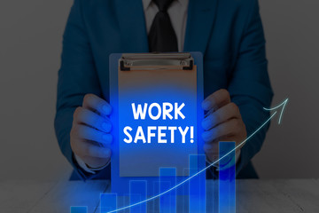 Poster - Text sign showing Work Safety. Business photo showcasing policies and procedures in place to ensure health of employees