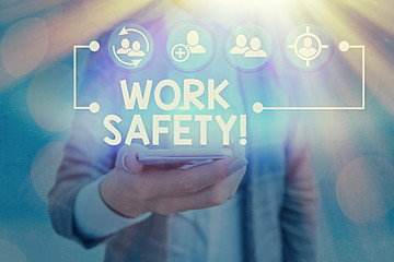 Poster - Conceptual hand writing showing Work Safety. Concept meaning policies and procedures in place to ensure health of employees