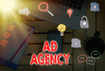 Fototapete - Text sign showing Ad Agency. Business photo showcasing business dedicated to creating planning and handling advertising