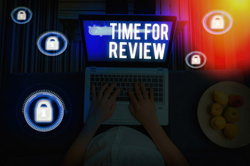 Wall Mural - writing note showing time for review. business concept for review of a system or situation in its fo