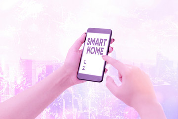 Poster - word writing text smart home. business photo showcasing automation system control lighting climate e