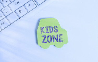 Canvas Print - Word writing text Kids Zone. Business photo showcasing An area or a region designed to enable children to play and enjoy Green note paper in the shape of the car. Copy space on the green note paper